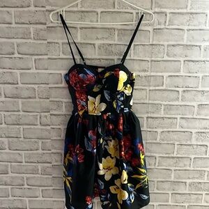 Bog Collective Floral Print Spaghetti Strap Short Dress-size small, with pockets